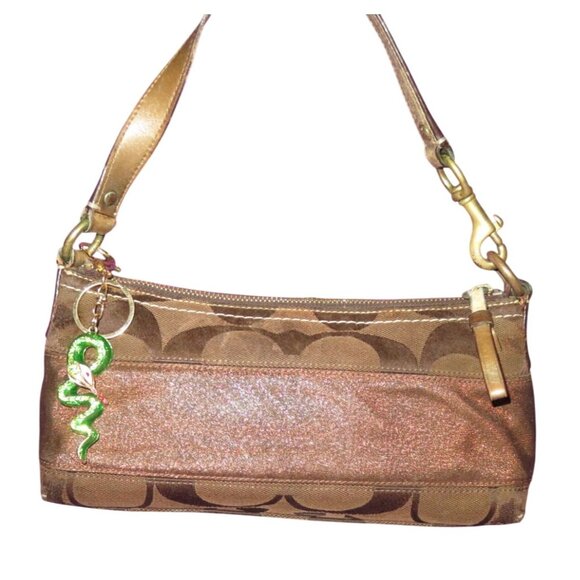 Coach 2007 Limited Edition Cursive Creed Brown Copper Stripe & Shimmer Demi Bag - Picture 1 of 10
